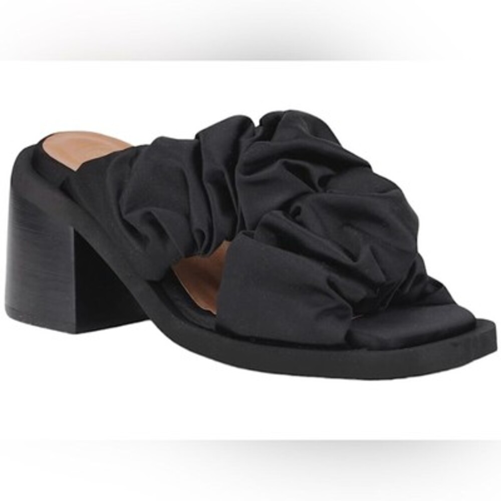 New Ganni Ruched Block Heel Slides Sandals Black EU 36 US 6 Slip On Mules